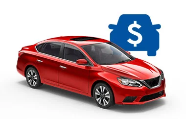 image of red sedan car with blue car with a dollar sign icon